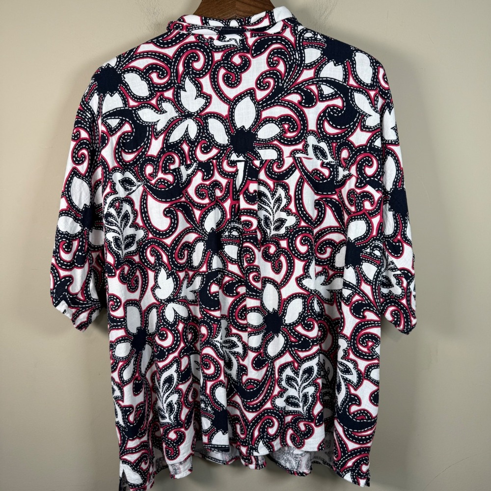 Susan Graver Pura Floral Navy/Pink/White Button Down Rayon/LinenShirt 2X - Picture 2 of 7